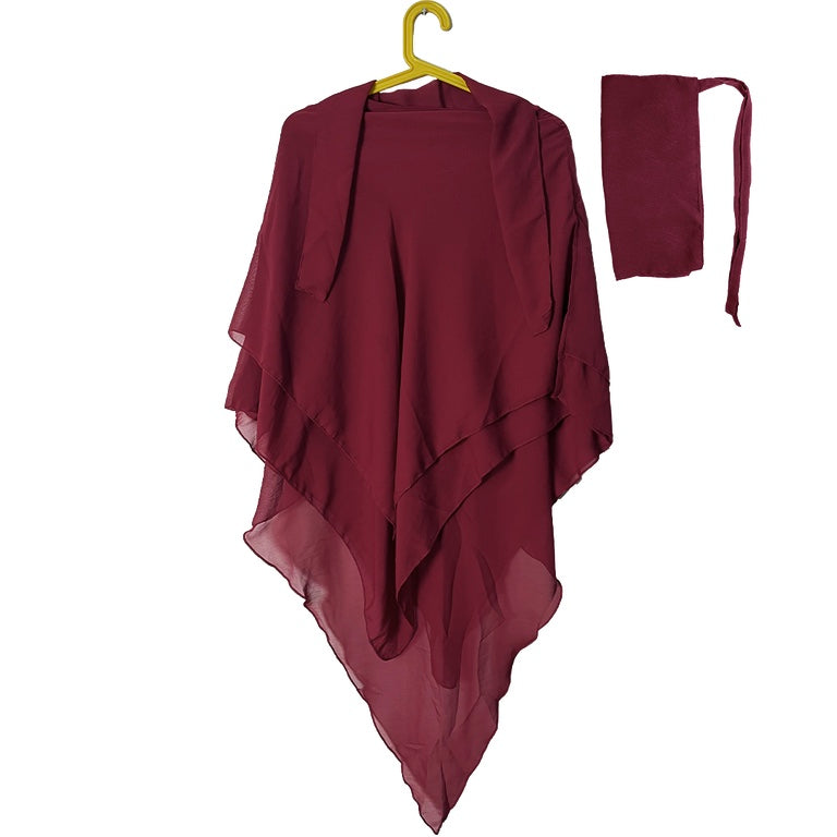 3 Layer Khimer Hijab with Niqab in Maroon